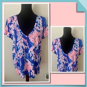 EUC LILLY PULITZER “ETTA” V-NECK TEE SZ XL